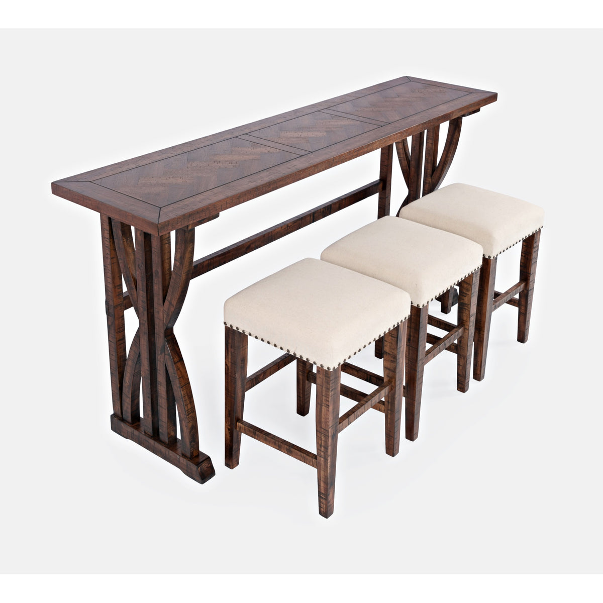 Fairview Transitional Herringbone Counter Height Four Piece Console 74' Dining Table Set