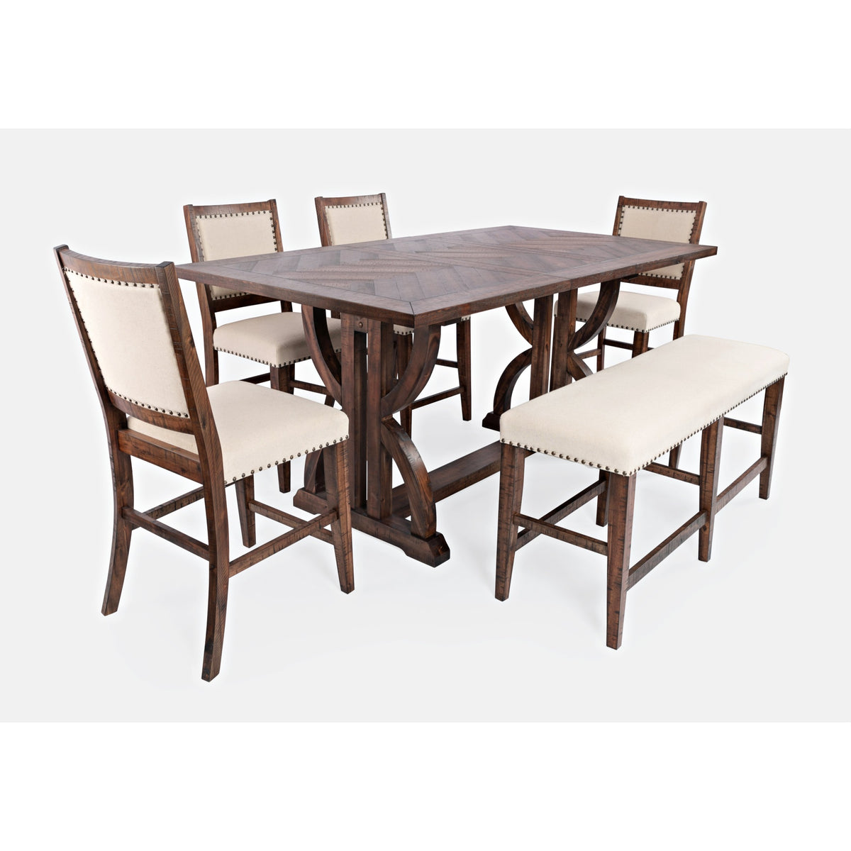 Fairview Transitional Modern Distressed 78' Six-Piece Upholstered Dining Set With Bench