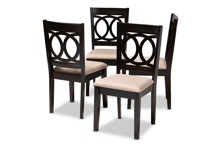 Baxton Studio Lenoir Modern and Contemporary Sand Fabric Upholstered Espresso Brown Finished Wood Dining Chair Set of 4