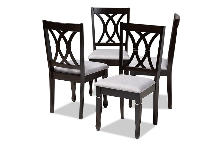 Baxton Studio Reneau Modern and Contemporary Gray Fabric Upholstered Espresso Brown Finished Wood Dining Chair Set of 4