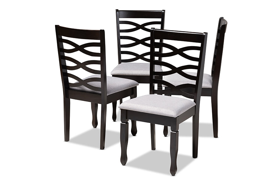 Baxton Studio Lanier Modern and Contemporary Gray Fabric Upholstered Espresso Brown Finished Wood Dining Chair Set of 4