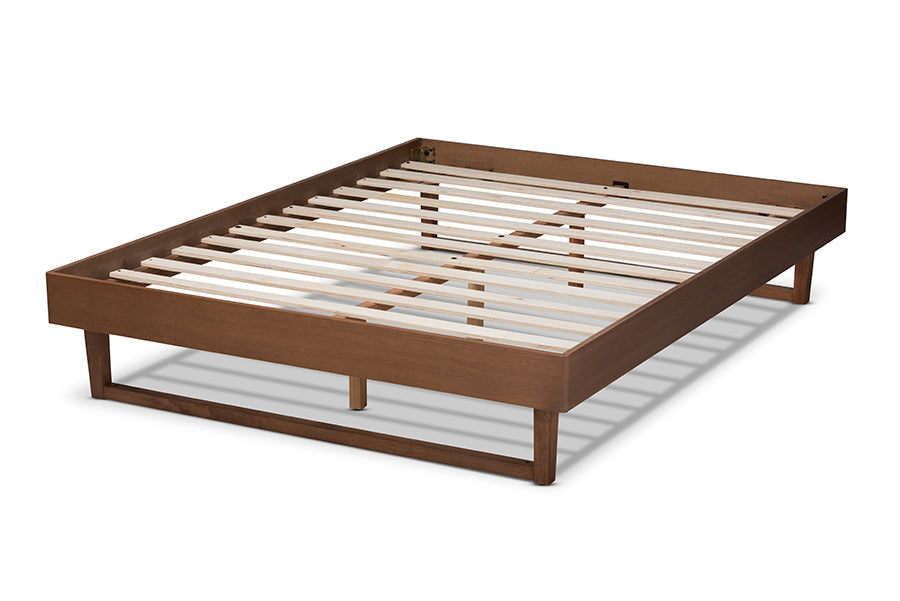 Baxton Studio Liliya Mid-Century Modern Walnut Brown Finished Wood Full Size Platform Bed Frame