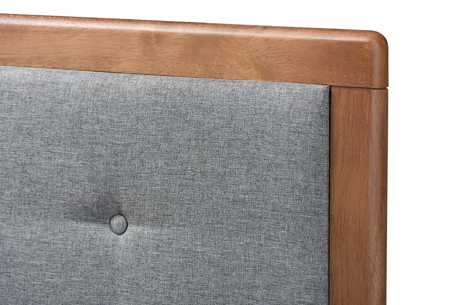 Baxton Studio Sarine Mid-Century Modern Dark Grey Fabric Upholstered Walnut Brown Finished Wood Full Size Headboard