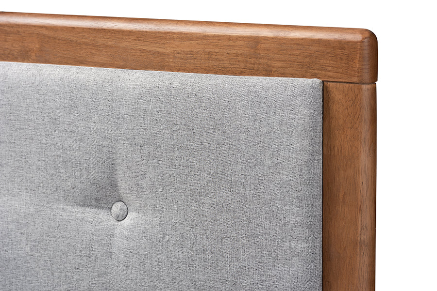 Baxton Studio Sarine Mid-Century Modern Light Grey Fabric Upholstered Walnut Brown Finished Wood Full Size Headboard