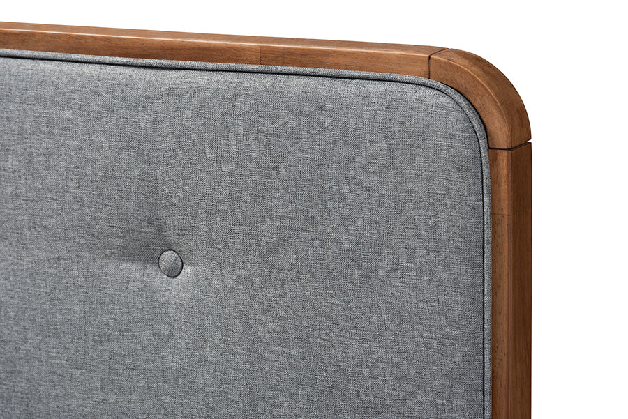 Baxton Studio Palina Mid-Century Modern Dark Grey Fabric Upholstered Walnut Brown Finished Wood Full Size Headboard