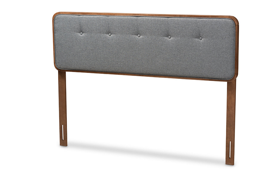 Baxton Studio Palina Mid-Century Modern Dark Grey Fabric Upholstered Walnut Brown Finished Wood Queen Size Headboard