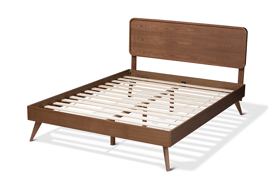 Baxton Studio Demeter Mid-Century Modern Walnut Brown Finished Wood King Size Platform Bed
