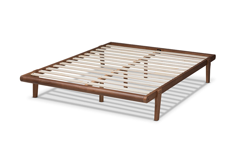 Baxton Studio Kaia Mid-Century Modern Walnut Brown Finished Wood Full Size Platform Bed Frame