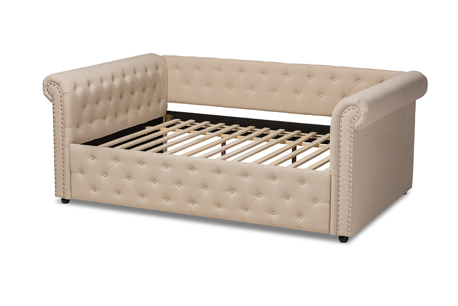 Baxton Studio Mabelle Modern And Contemporary Beige Fabric Upholstered Queen Size Daybed