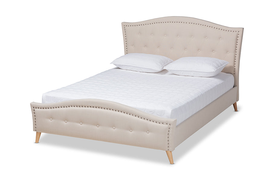 Baxton Studio Felisa Modern and Contemporary Beige Fabric Upholstered and Button Tufted King Size Platform Bed