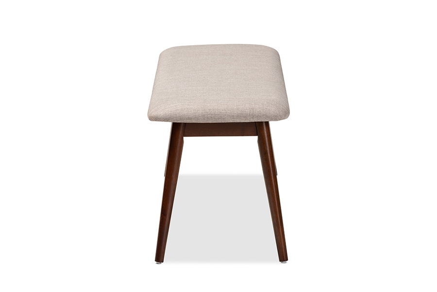 Baxton Studio Flora Mid-Century Modern Light Grey Fabric Upholstered Walnut Finished Wood Dining Bench