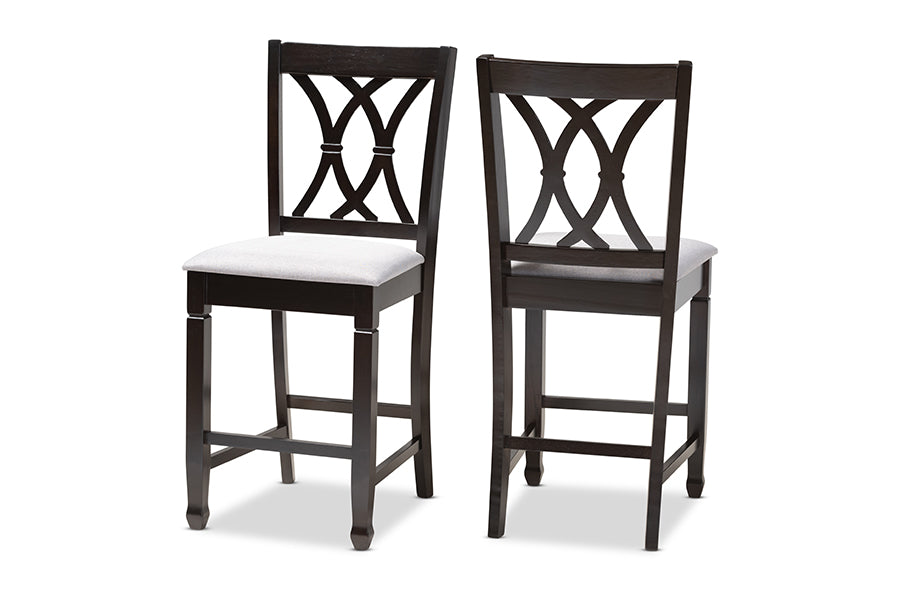 Baxton Studio Reneau Modern and Contemporary Gray Fabric Upholstered Espresso Brown Finished Wood Counter Height Pub Chair Set of 2