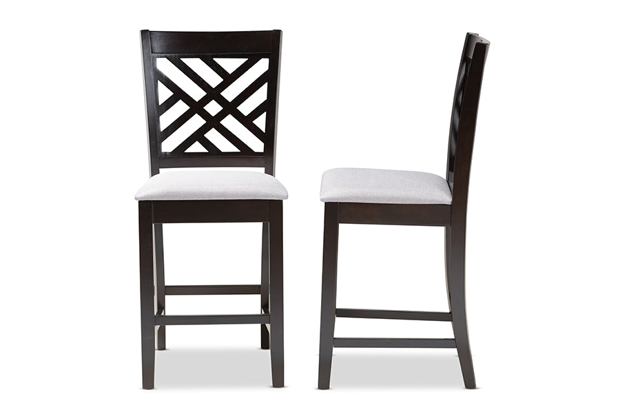 Baxton Studio Caron Modern And Contemporary Gray Fabric Upholstered Espresso Brown Finished Wood Counter Height Pub Chair Set Of