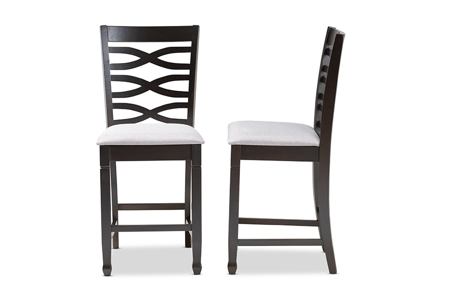 Baxton Studio Lanier Modern And Contemporary Gray Fabric Upholstered Espresso Brown Finished Wood Counter Height Pub Chair Set O