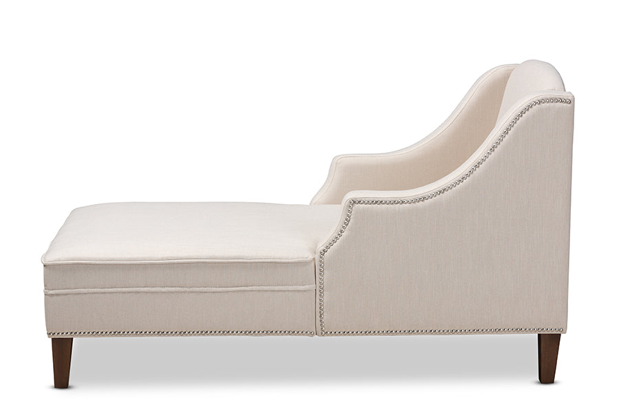 Baxton Studio Leonie Modern And Contemporary Beige Fabric Upholstered Wenge Brown Finished Chaise Lounge