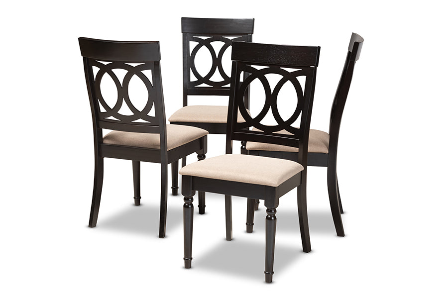 Baxton Studio Lucie Modern and Contemporary Sand Fabric Upholstered Espresso Brown Finished Wood Dining Chair (Set of 4)