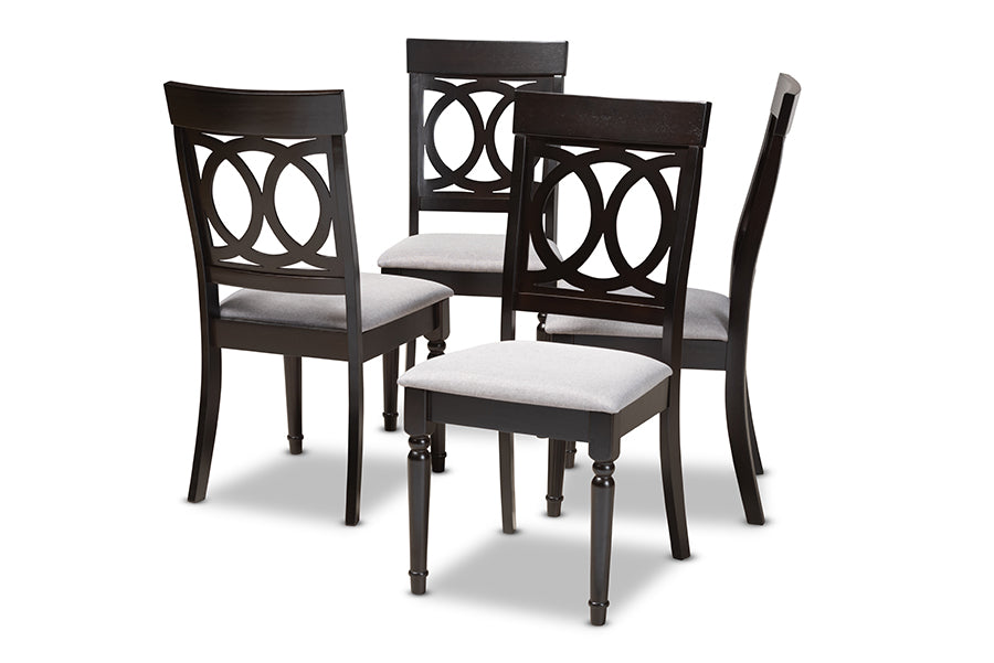 Baxton Studio Lucie Modern and Contemporary Grey Fabric Upholstered Espresso Brown Finished Wood Dining Chair (Set of 4)