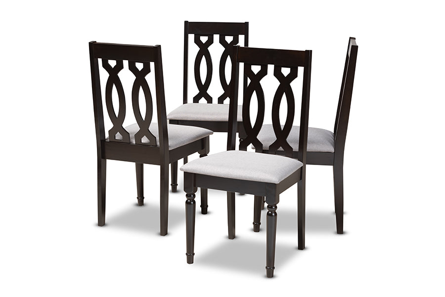 Baxton Studio Cherese Modern and Contemporary Grey Fabric Upholstered Espresso Brown Finished Wood Dining Chair (Set of 4)