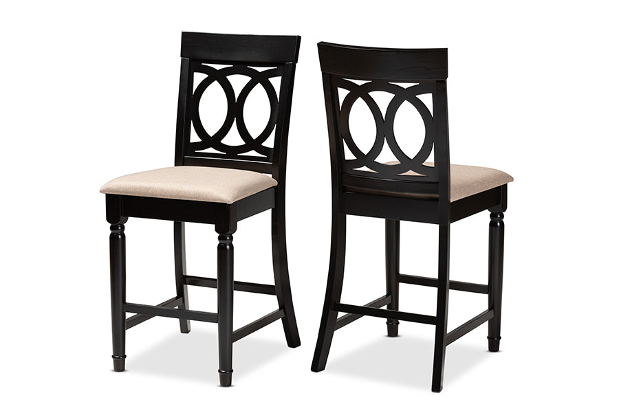 Baxton Studio Verina Modern and Contemporary Sand Fabric Upholstered Espresso Brown Finished 2-Piece Wood Counter Stool Set