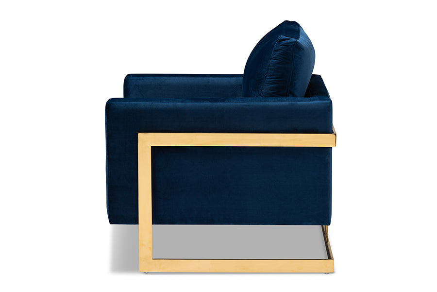 Baxton Studio Matteo Glam And Luxe Royal Blue Velvet Fabric Upholstered Gold Finished Armchair