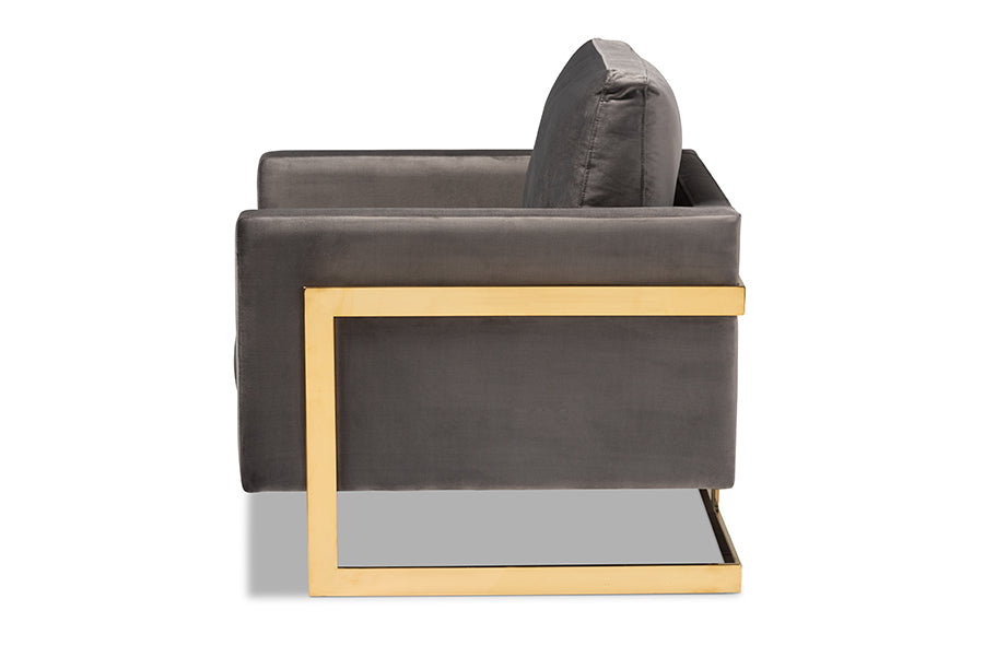 Baxton Studio Matteo Glam And Luxe Grey Velvet Fabric Upholstered Gold Finished Armchair