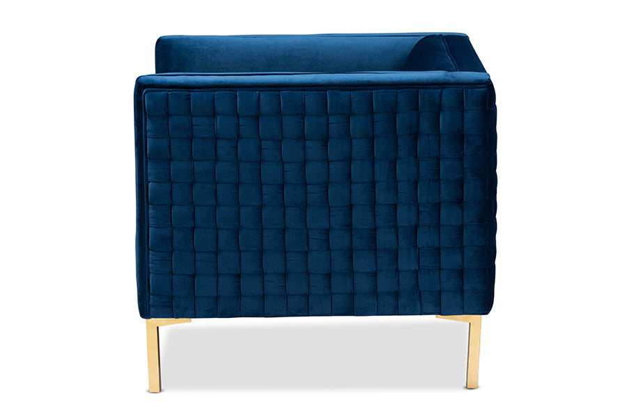 Baxton Studio Seraphin Glam And Luxe Navy Blue Velvet Fabric Upholstered Gold Finished Armchair