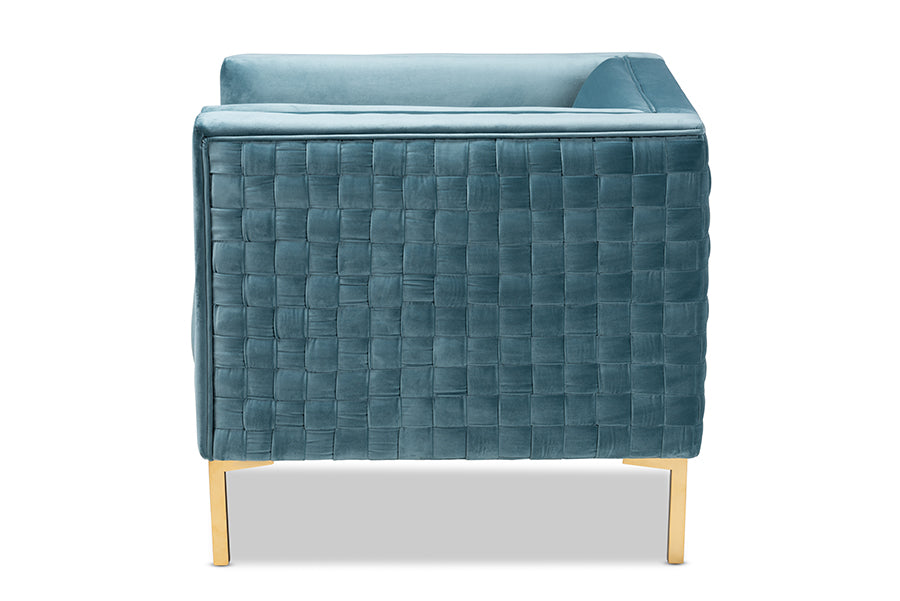 Baxton Studio Seraphin Glam And Luxe Light Blue Velvet Fabric Upholstered Gold Finished Armchair