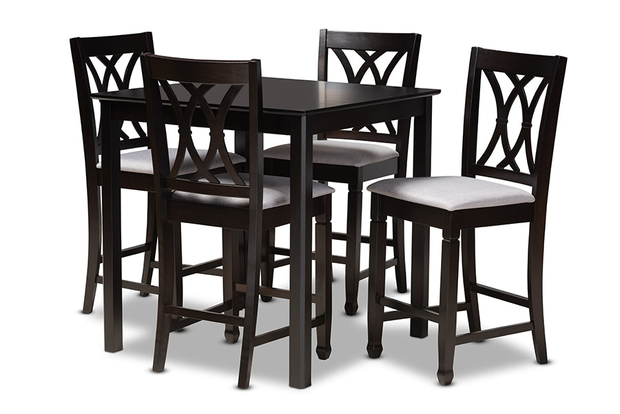 Baxton Studio Reneau Modern and Contemporary Gray Fabric Upholstered Espresso Brown Finished 5-Piece Wood Pub Set