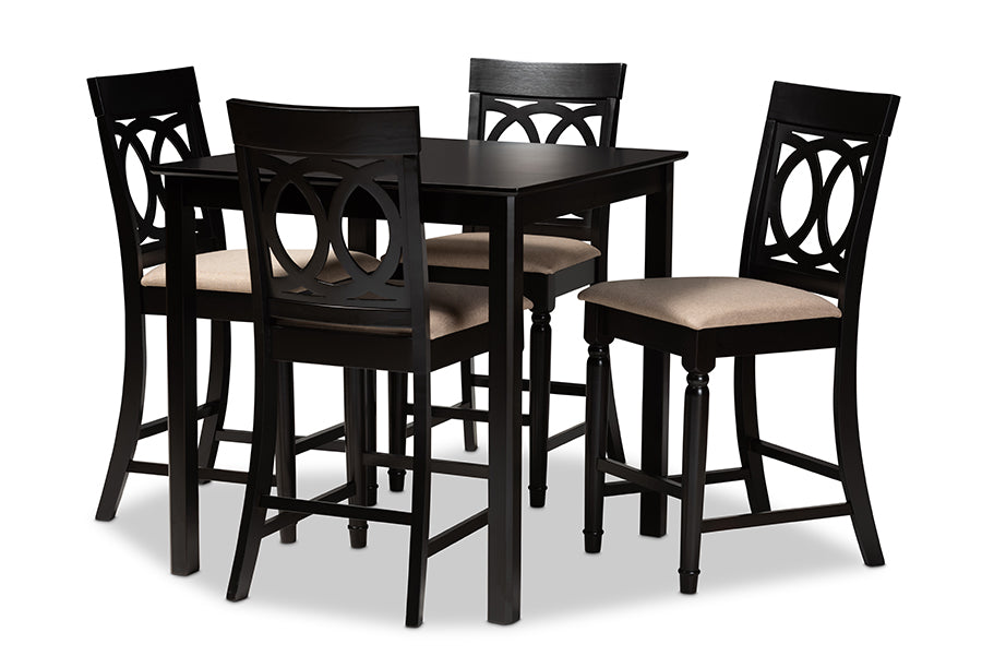 Baxton Studio Verina Modern and Contemporary Sand Fabric Upholstered Espresso Brown Finished 5-Piece Wood Pub Set