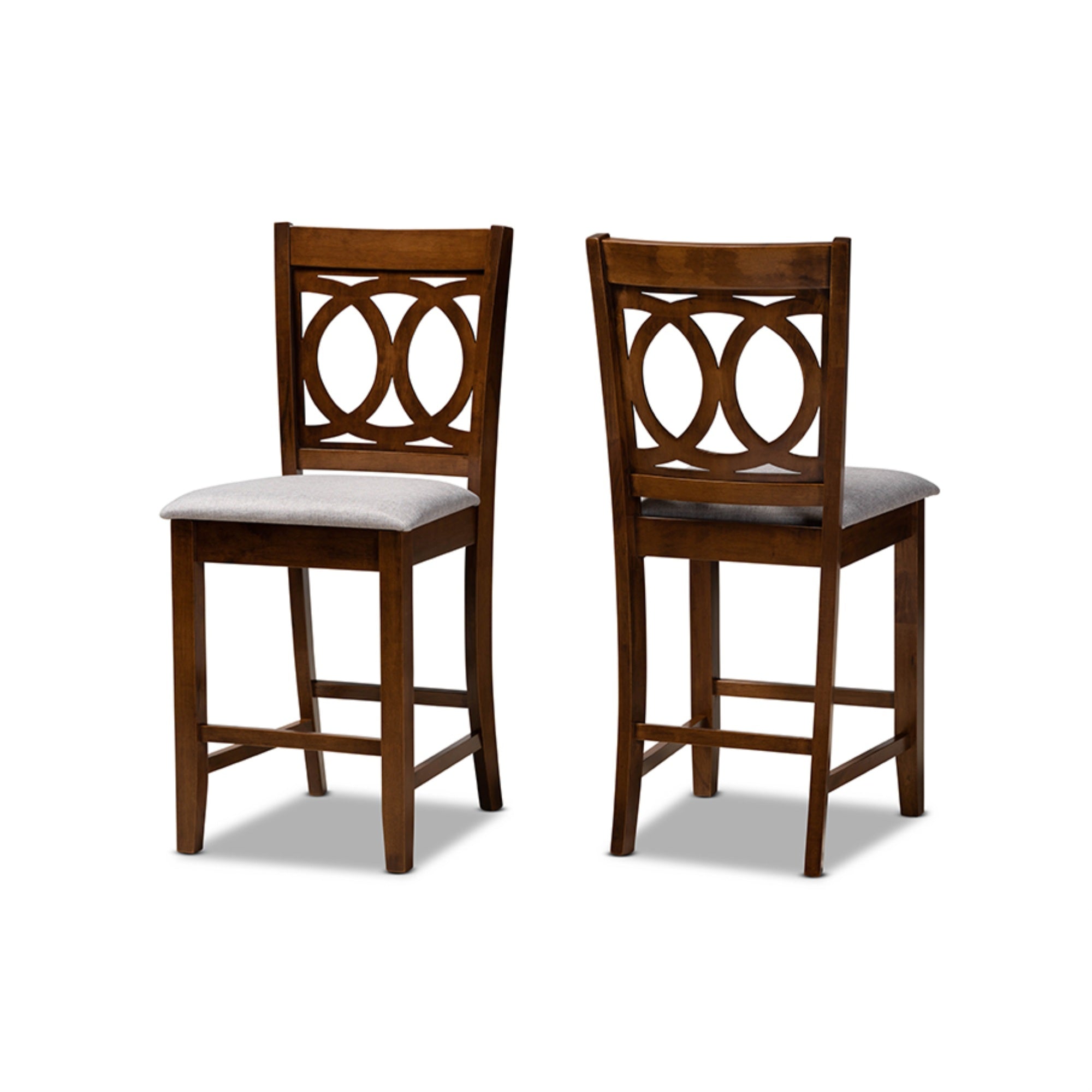 Baxton Studio Lenoir Modern And Contemporary Grey Fabric Upholstered Walnut Brown Finished Wood 2-Piece Counter Height Pub Chair