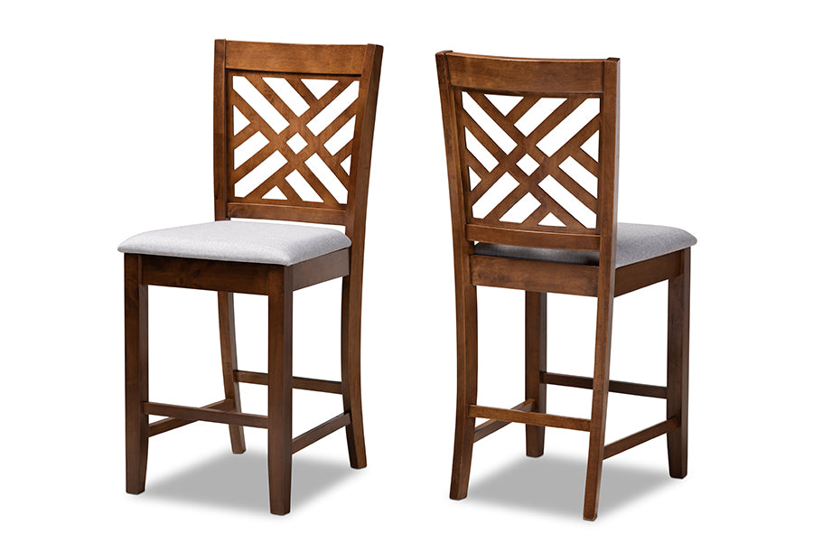 Baxton Studio Caron Modern and Contemporary Grey Fabric Upholstered Walnut Brown Finished 2-Piece Wood Counter Height Pub Chair Set Set