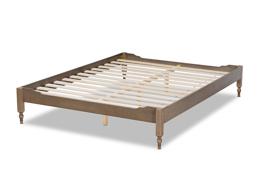 Baxton Studio Laure French Bohemian Weathered Grey Oak Finished Wood Full Size Platform Bed Frame