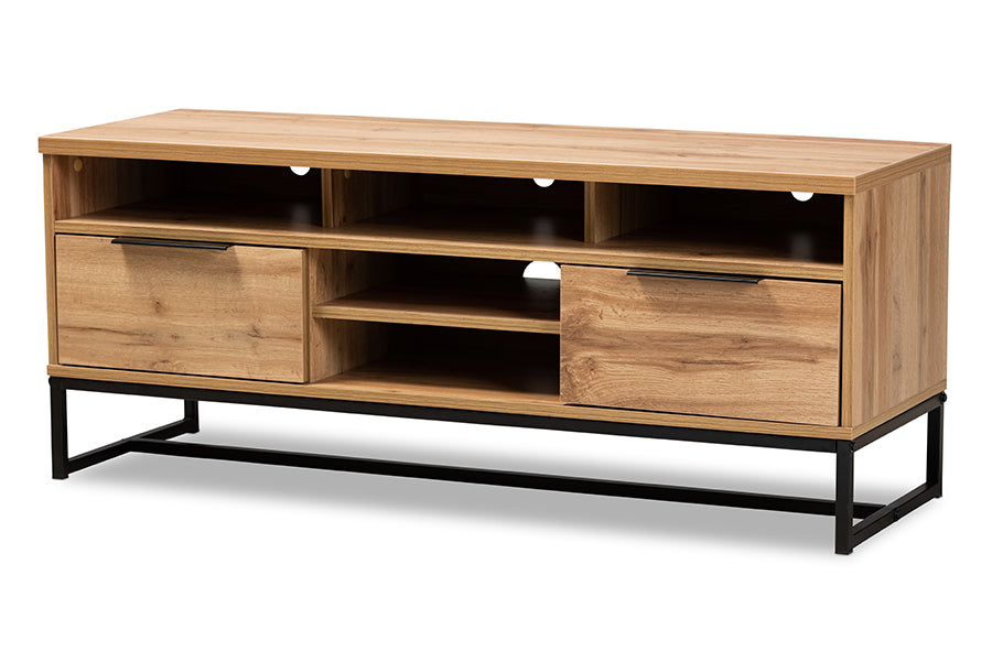 Baxton Studio Reid Modern and Contemporary Industrial Oak Finished Wood and Black Metal 2-Drawer TV Stand