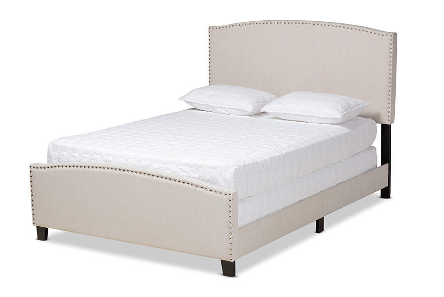 Baxton Studio Morgan Modern Transitional Beige Fabric Upholstered King Size Panel Bed