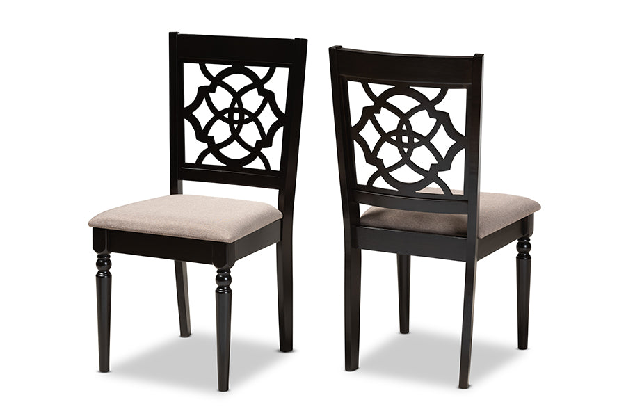 Baxton Studio Renaud Modern and Contemporary Sand Fabric Upholstered and Espresso Brown Finished Wood 2-Piece Dining Chair Set Set