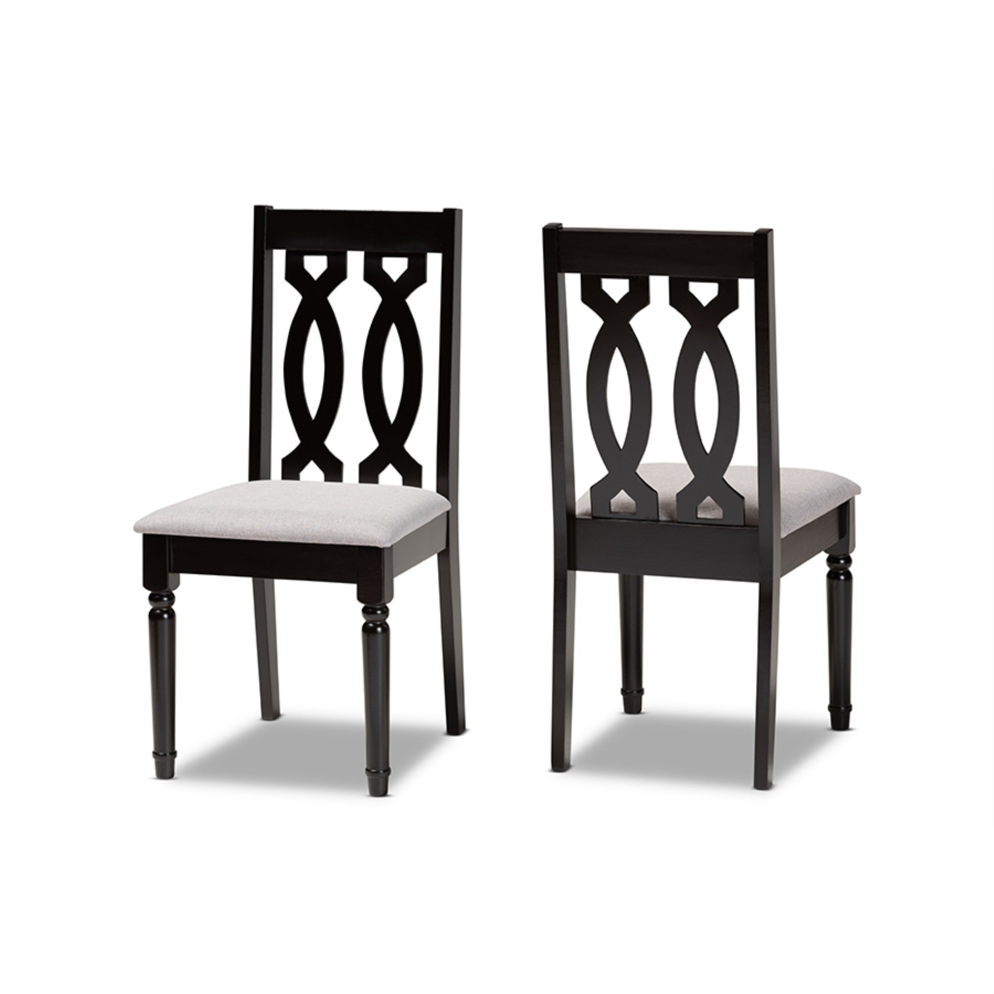 Baxton Studio Cherese Modern and Contemporary Grey Fabric Upholstered and Dark Brown Finished Wood 2-Piece Dining Chair Set