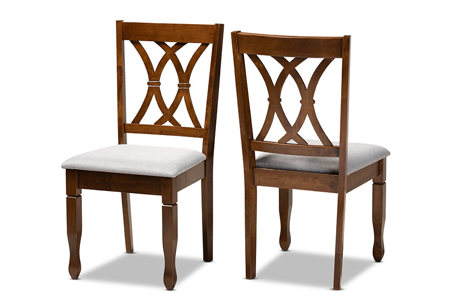 Baxton Studio Augustine Modern and Contemporary Grey Fabric Upholstered and Walnut Brown Finished Wood 2-Piece Dining Chair Set Set