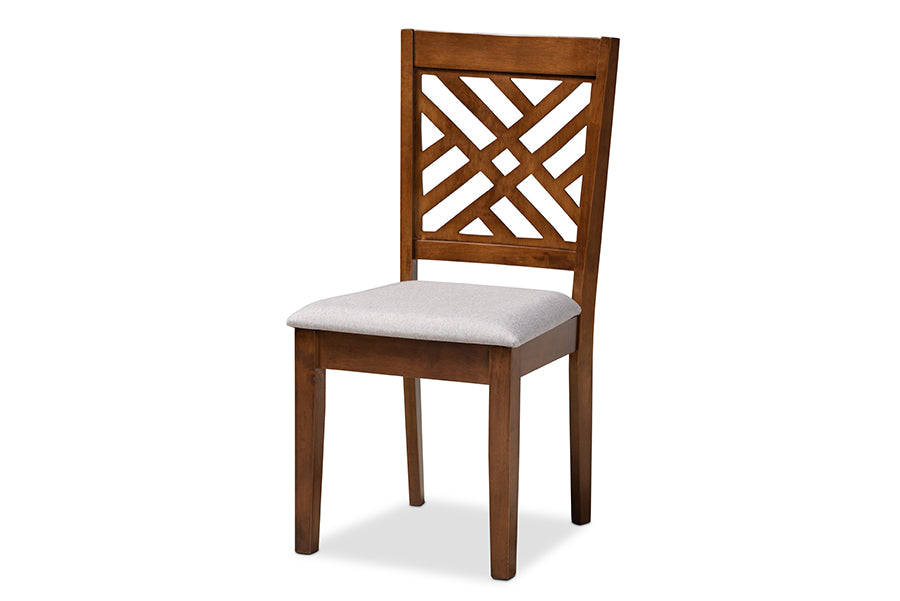 Baxton Studio Caron Modern And Contemporary Grey Fabric Upholstered Walnut Brown Finished Wood 5-Piece Dining Set