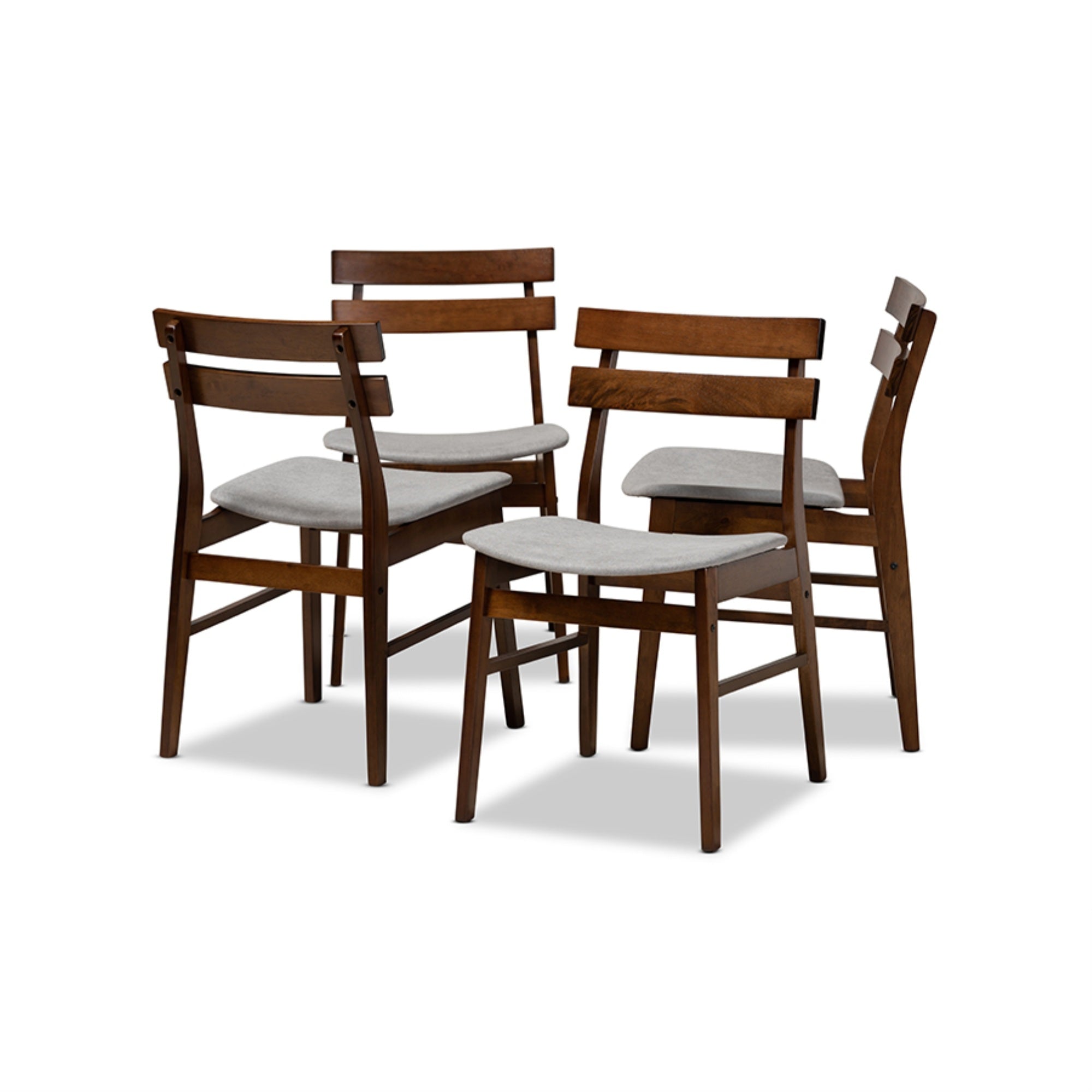 Baxton Studio Devlin Mid-Century Modern Transitional Light Grey Fabric Upholstered and Walnut Brown Finished Wood 4-Piece Dining Chair Set