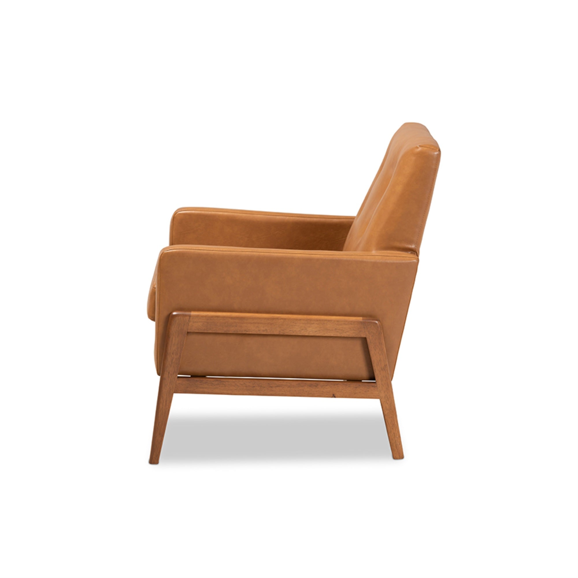 Baxton Studio Perris Mid-Century Modern Tan Faux Leather Upholstered And Walnut Brown Finished Wood Lounge Chair