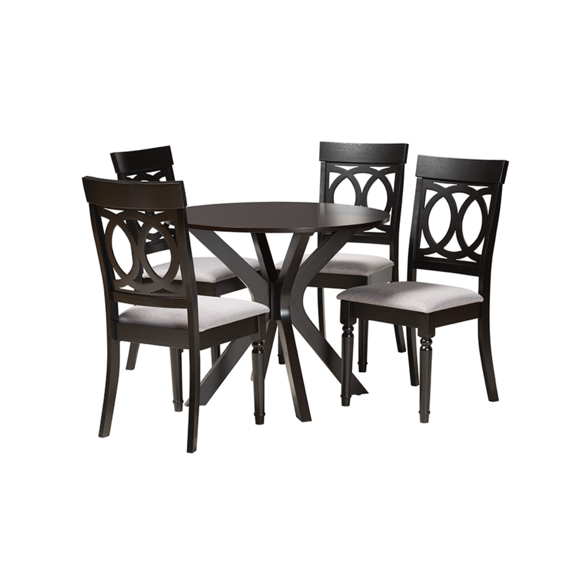 Baxton Studio Jessie Modern Grey Fabric and Dark Brown Finished Wood 5-Piece Dining Set