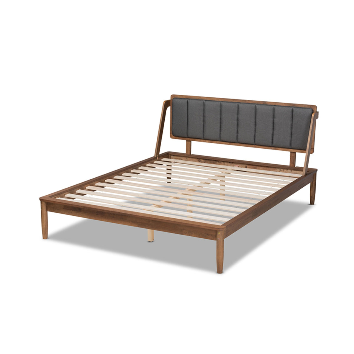 Baxton Studio Helsa Mid-Century Modern Dark Grey Fabric Upholstered And Walnut Finished Full Size Platform Bed
