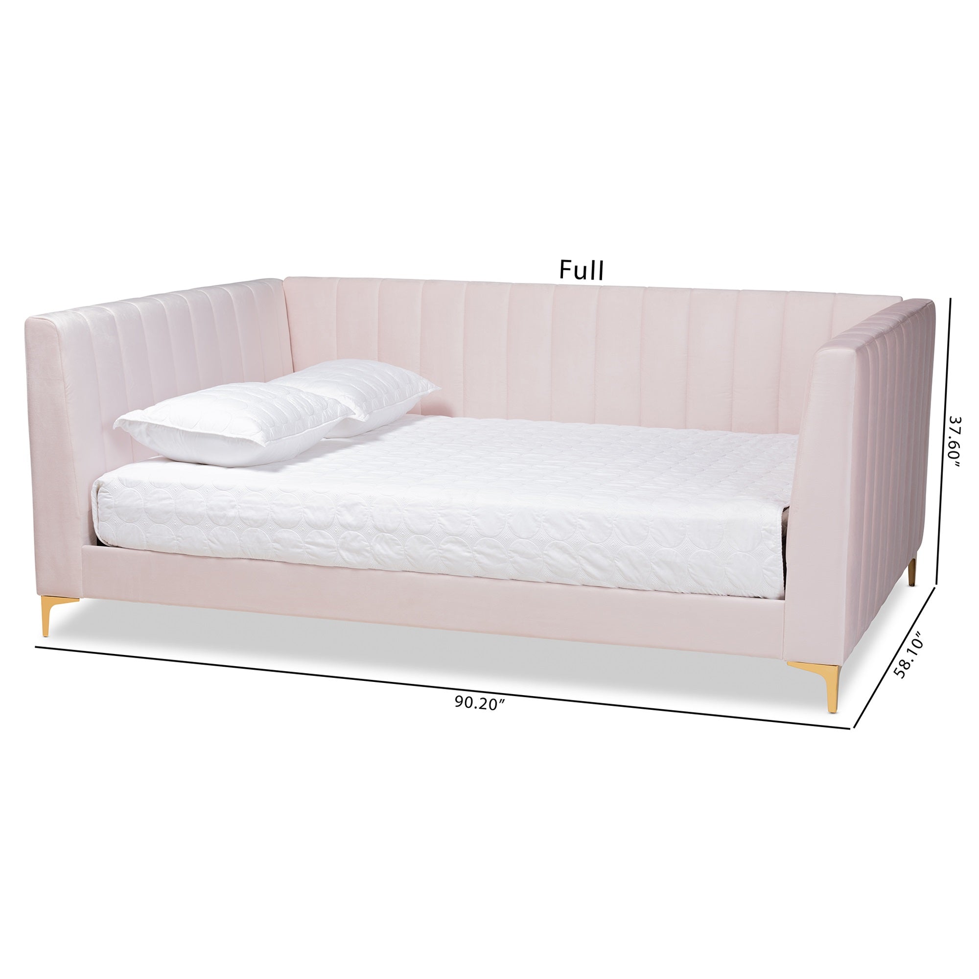 Baxton Studio Oksana Modern Contemporary Glam and Luxe Light Pink Velvet Fabric Upholstered and Gold Finished Full Size Daybed