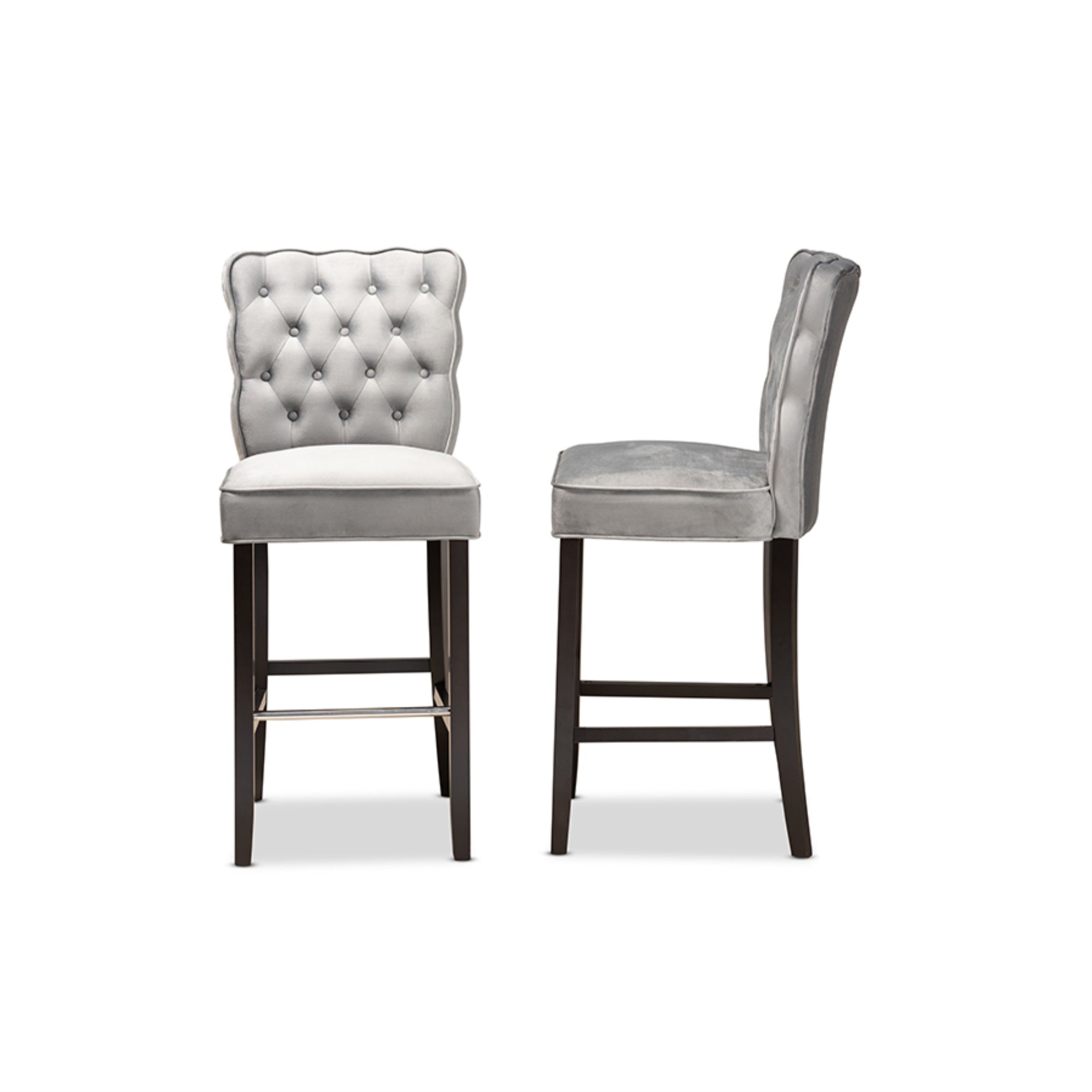 Baxton Studio Daphne Modern And Contemporary Dark Grey Velvet Fabric Upholstered And Dark Brown Finished Wood 2-Piece Bar Stool 
