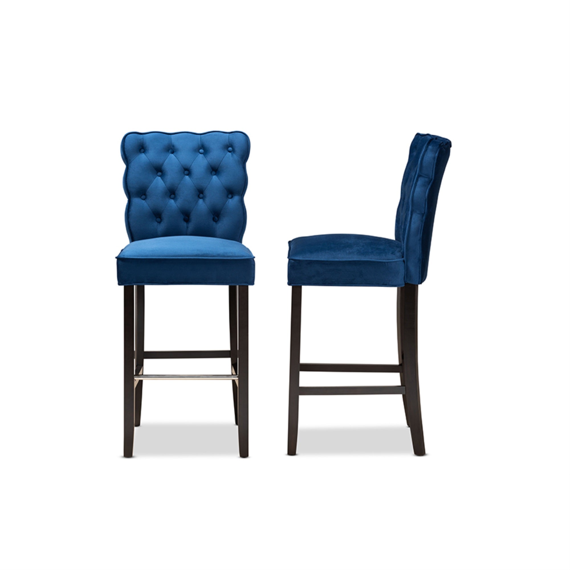 Baxton Studio Daphne Modern And Contemporary Navy Blue Velvet Fabric Upholstered And Dark Brown Finished Wood 2-Piece Bar Stool 