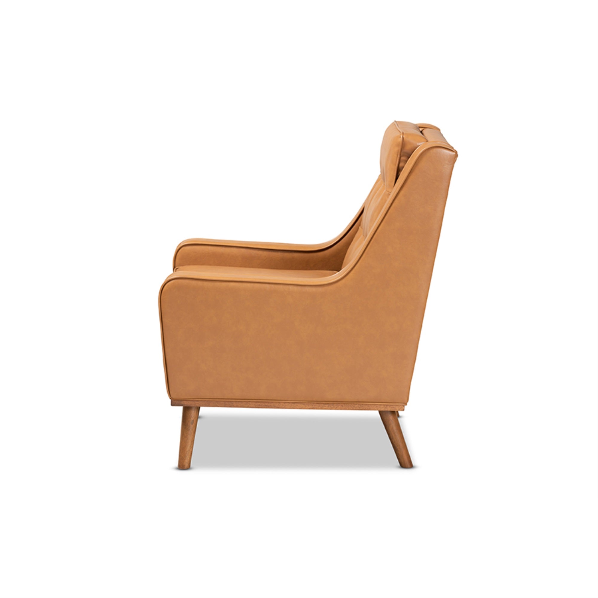 Baxton Studio Daley Modern And Contemporary Tan Faux Leather Upholstered And Walnut Brown Finished Wood Lounge Armchair