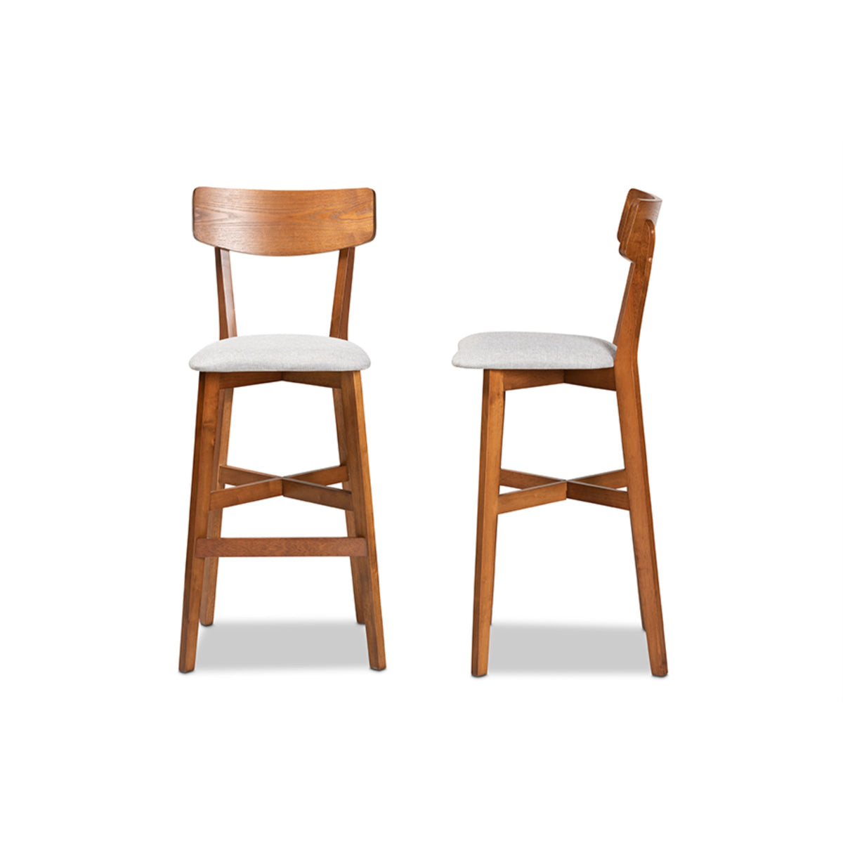 Baxton Studio Cameron Modern And Contemporary Transitional Grey Fabric Upholstered And Walnut Brown Finished Wood 2-Piece Bar St