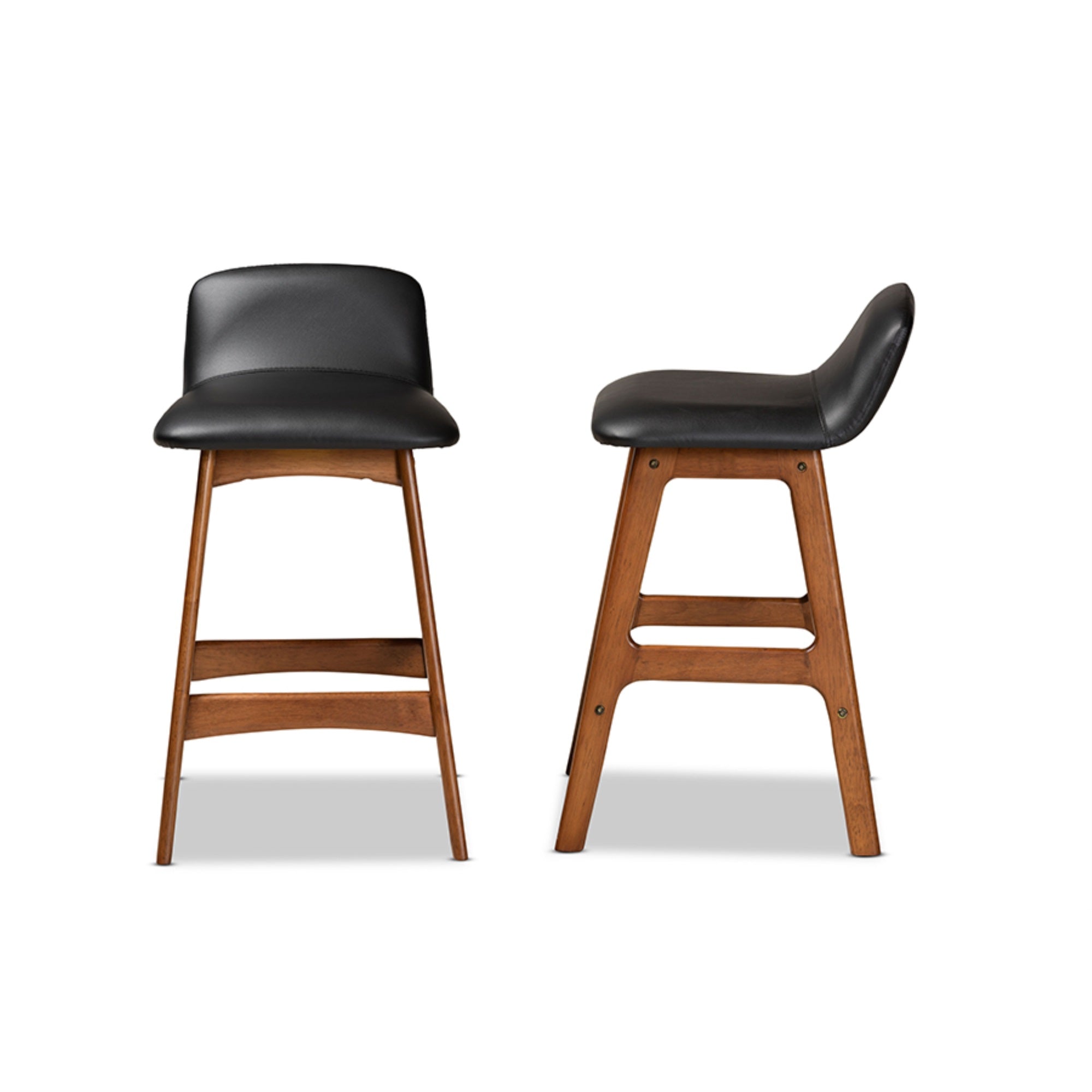 Baxton Studio Darrin Mid-Century Modern Black Faux Leather Upholstered And Walnut Brown Finished Wood 2-Piece Counter Stool Set