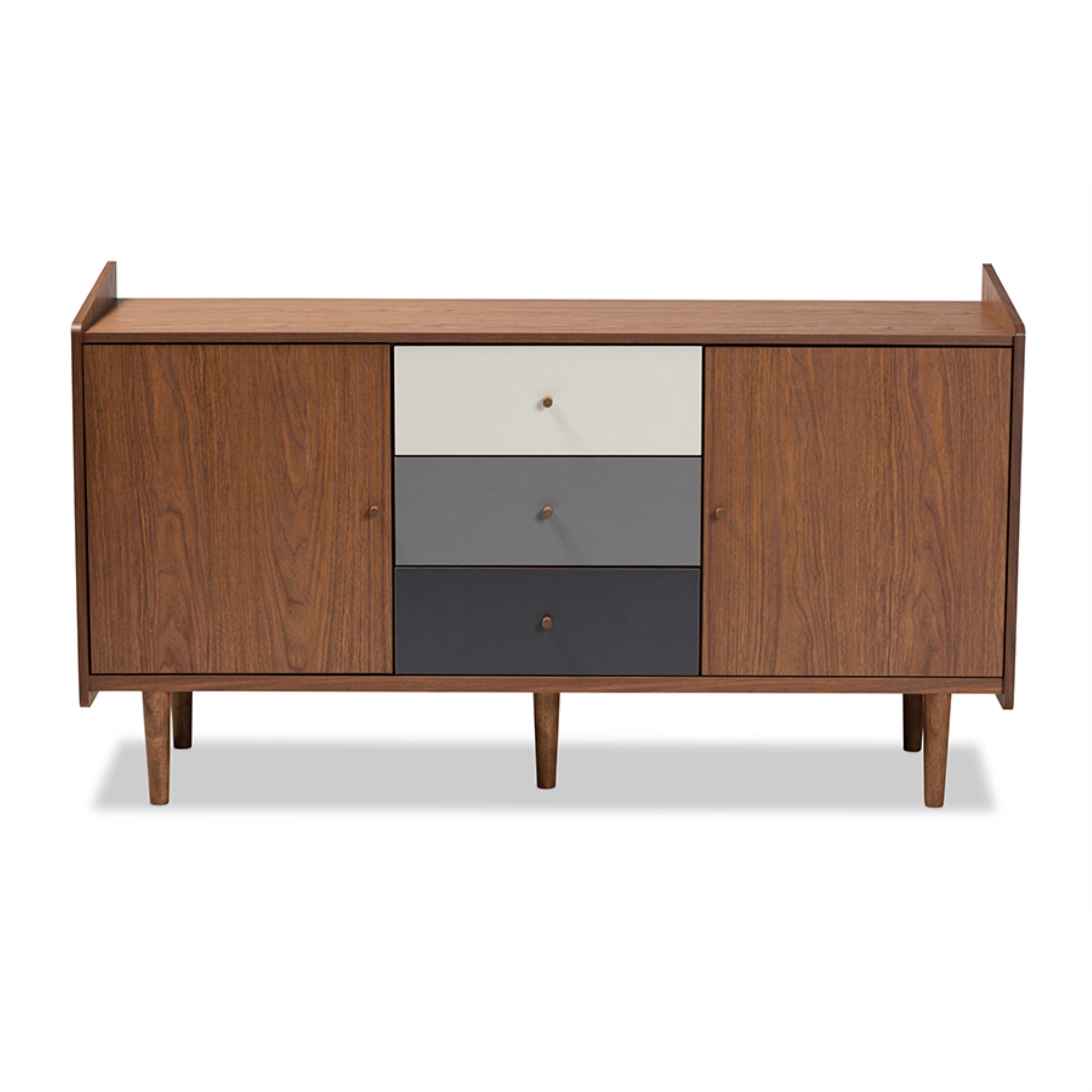 Baxton Studio Halden Mid-Century Modern Multicolor Walnut Brown And Grey Gradient Finished Wood 2-Door Dining Room Sideboard Buf