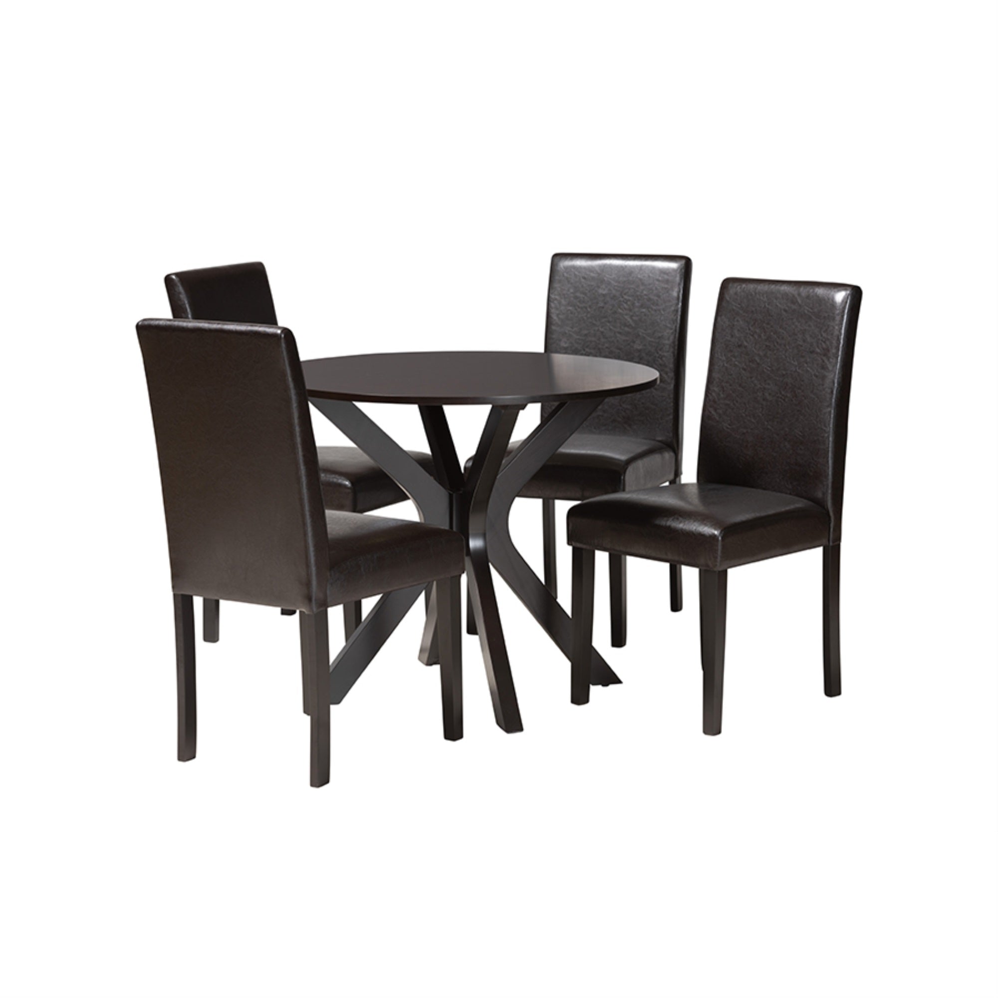 Baxton Studio Asli Modern Espresso Brown Faux Leather and Wood 5-Piece Dining Set